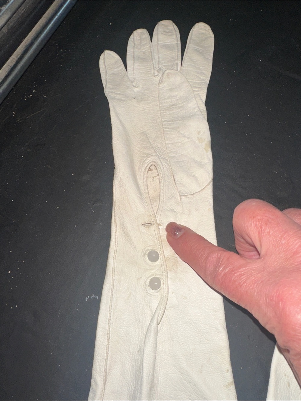 Antique Leather Opera Gloves with Button Detail - Picture 2 of 6